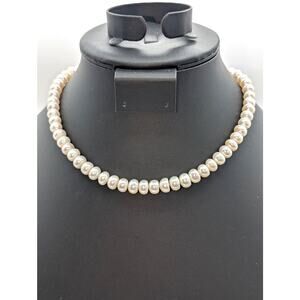 VTG Genuine Large Coin Freshwater Knotted Pearl Strand Gold Tone Slide In Clasp